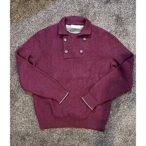 Brunello Cucinelli Burgundy Cashmere Sweater Size Med 4 Buttons Collar Pullover